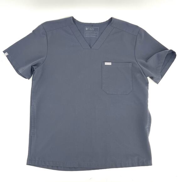 FIGS gray short sleeve side pocket scrub top V neck (M) - Picture 1 of 3